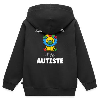 Soyez patient avec moi je suis autiste - Sweat Premium à capuche zippé enfant bio - noir - Dos - AI Model Kid Male (0cm)