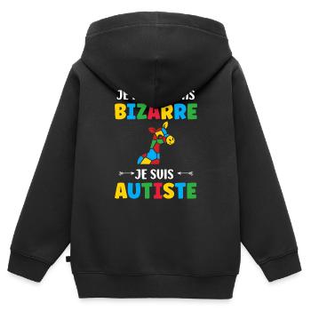 Je ne suis pas bizarre je suis autiste - Sweat Premium à capuche zippé enfant bio - noir - Dos - AI Model Kid Male (0cm)
