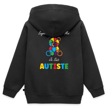 Soyez patient avec moi je suis autiste - Sweat Premium à capuche zippé enfant bio - noir - Dos - AI Model Kid Male (0cm)