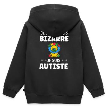 Je ne suis pas bizarre je suis autiste - Sweat Premium à capuche zippé enfant bio - noir - Dos - AI Model Kid Male (0cm)