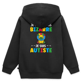 Je ne suis pas bizarre je suis autiste - Sweat Premium à capuche zippé enfant bio - noir - Dos - AI Model Kid Male (0cm)