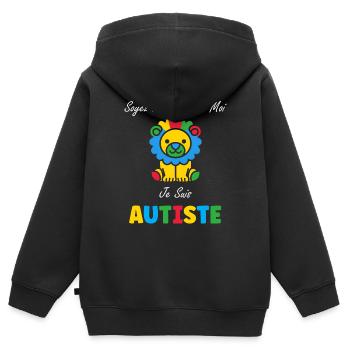 Soyez patient avec moi je suis autiste - Sweat Premium à capuche zippé enfant bio - noir - Dos - AI Model Kid Male (0cm)