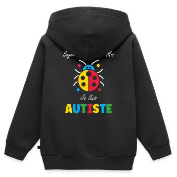Soyez patient avec moi je suis autiste - Sweat Premium à capuche zippé enfant bio - noir - Dos - AI Model Kid Male (0cm)