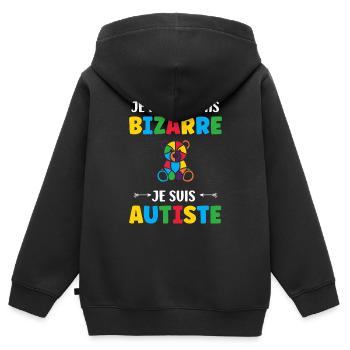 Je ne suis pas bizarre je suis autiste - Sweat Premium à capuche zippé enfant bio - noir - Dos - AI Model Kid Male (0cm)