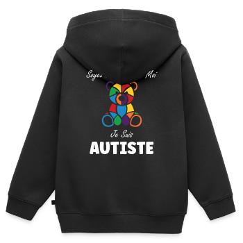 Soyez patient avec moi je suis autiste - Sweat Premium à capuche zippé enfant bio - noir - Dos - AI Model Kid Male (0cm)