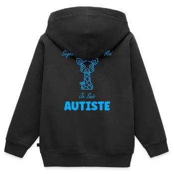 Soyez patient avec moi je suis autiste - Sweat Premium à capuche zippé enfant bio - noir - Dos - AI Model Kid Male (0cm)