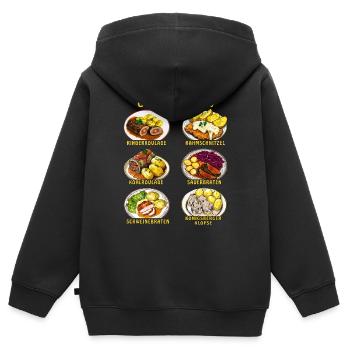 GERMAN FOOD - Kinder Premium Organic Zip Hoodie - Schwarz - Hinten - AI Model Kid Male (0cm)