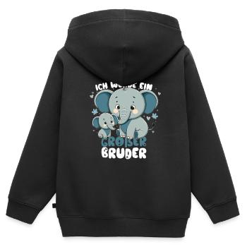Annonce de la prochaine génération | Je vais être un grand frère en 2025 - Sweat Premium à capuche zippé enfant bio - noir - Dos - AI Model Kid Male (0cm)