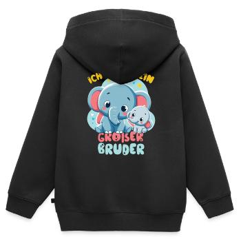 Annonce de la prochaine génération | Je vais être un grand frère en 2025 - Sweat Premium à capuche zippé enfant bio - noir - Dos - AI Model Kid Male (0cm)