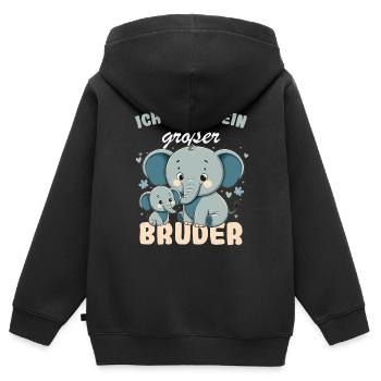 Annonce de la prochaine génération | Je vais être un grand frère en 2025 - Sweat Premium à capuche zippé enfant bio - noir - Dos - AI Model Kid Male (0cm)