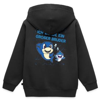 Annoncer la progéniture | Je serai un grand frère en 2025 - Sweat Premium à capuche zippé enfant bio - noir - Dos - AI Model Kid Male (0cm)