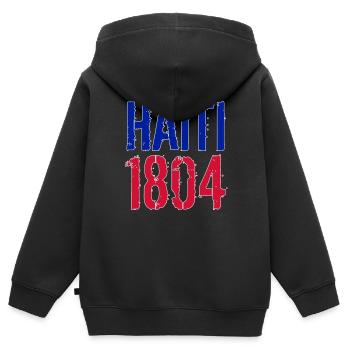 HAÏTI 1804 POLICE AUX COULEURS DU DRAPEAU NATIONAL - Sweat Premium à capuche zippé enfant bio - noir - Dos - AI Model Kid Male (0cm)