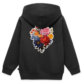 Bouquet de fleurs - Sweat Premium à capuche zippé enfant bio - noir - Dos - AI Model Kid Male (0cm)
