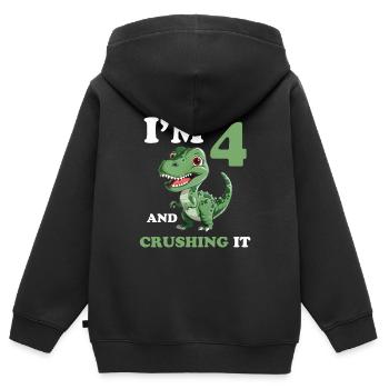 4ème Anniversaire 4 Ans Garçon Dino, Dinosaure - Sweat Premium à capuche zippé enfant bio - noir - Dos - AI Model Kid Male (0cm)