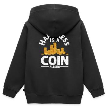 Coin Album Contentment: Numismatist's Pride - Kinder Premium Organic Zip Hoodie - Schwarz - Hinten - AI Model Kid Male (0cm)