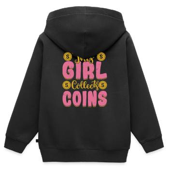 Coin Collector Girl: Numismatic Passion Unleashed - Kinder Premium Organic Zip Hoodie - Schwarz - Hinten - AI Model Kid Male (0cm)
