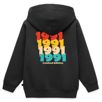 1991 : Edition Limitée - 33e anniversaire - Sweat Premium à capuche zippé enfant bio - noir - Dos - AI Model Kid Male (0cm)