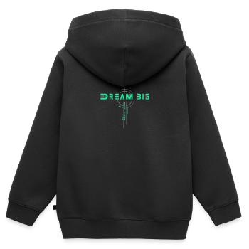 Rêver grand, viser plus haut : aspirer à la grandeur - Sweat Premium à capuche zippé enfant bio - noir - Dos - AI Model Kid Male (0cm)