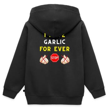 I HATE GARLIC FOR EVER INGREDIENT TASTE VAMPIRE - Sweat Premium à capuche zippé enfant bio - noir - Dos - AI Model Kid Male (0cm)