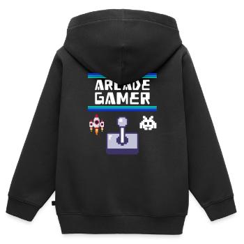 Arcade Gamer Pixel Alien Invader Joystick Retro - Sweat Premium à capuche zippé enfant bio - noir - Dos - AI Model Kid Male (0cm)
