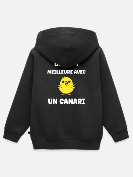 Humour Canari - Sweat Premium à capuche zippé enfant bio - noir