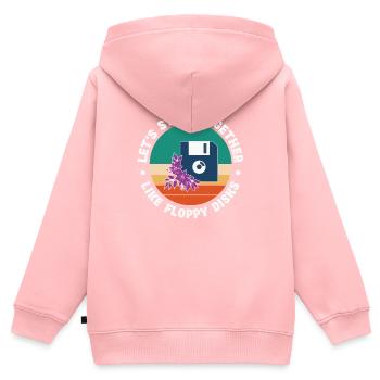 Collons-nous les uns aux autres comme des disquettes - Sweat Premium à capuche zippé enfant bio - rose - Dos - AI Model Kid Female (0cm)
