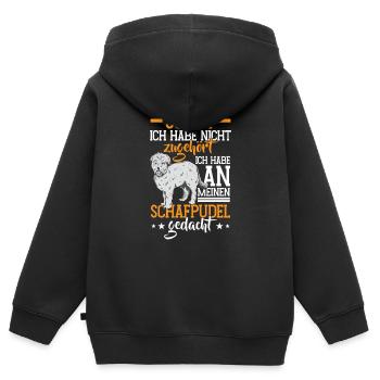 An Schafpudel gedacht Altdeutscher Hütehund - Kinder Premium Organic Zip Hoodie - Schwarz - Hinten - AI Model Kid Male (0cm)