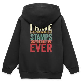 Passion philatélique sans fin : jamais trop de timbres - Sweat Premium à capuche zippé enfant bio - noir - Dos - AI Model Kid Male (0cm)