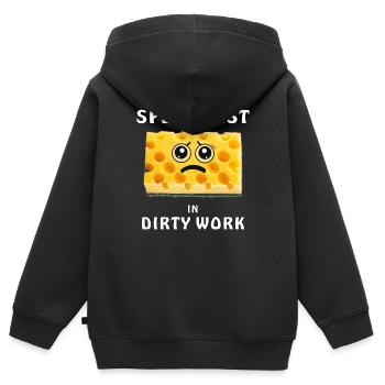 SCHWAMM SPECIALIST IN DIRTY WORK - Kinder Premium Organic Zip Hoodie - Schwarz - Hinten - AI Model Kid Male (0cm)