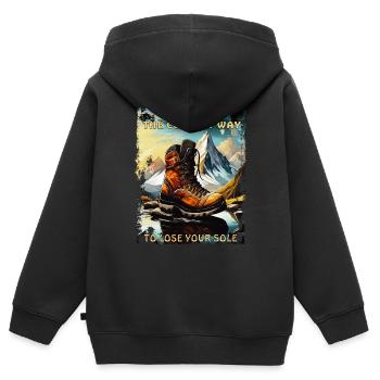 RANDONNÉE : LA FAÇON LA PLUS COOL DE PERDRE SA SEMELLE - Sweat Premium à capuche zippé enfant bio - noir - Dos - AI Model Kid Male (0cm)