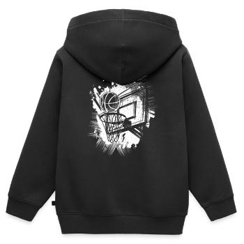 Dunking Basketteur Joueur de basket-ball d’équipe - Sweat Premium à capuche zippé enfant bio - noir - Dos - AI Model Kid Male (0cm)
