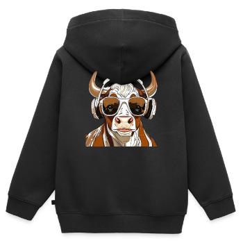 TAUREAU AVEC LUNETTES DE SOLEIL - Sweat Premium à capuche zippé enfant bio - noir - Dos - AI Model Kid Male (0cm)