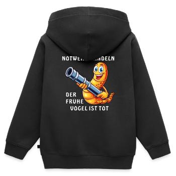 WURM KANONE NOTWEHR FRÜHE VOGEL IST TOT - Kinder Premium Organic Zip Hoodie - Schwarz - Hinten - AI Model Kid Male (0cm)