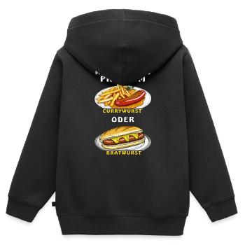 MON PROBLÈME : CURRYWURST OU BRATWURST - Sweat Premium à capuche zippé enfant bio - noir - Dos - AI Model Kid Male (0cm)
