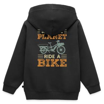 Save The Planet Cargo Bike Cargo Bike - Kids Premium Organic Zip-up Hoodie - black - Back - AI Model Kid Male (0cm)