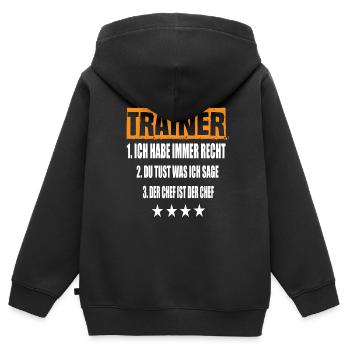 Trainer - Kinder Premium Organic Zip Hoodie - Schwarz - Hinten - AI Model Kid Male (0cm)