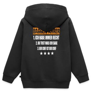 Opérateur d’excavatrice - Sweat Premium à capuche zippé enfant bio - noir - Dos - AI Model Kid Male (0cm)