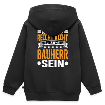 Constructeur Constructeur Constructeur de maison Maison Cérémonie d’achèvement - Sweat Premium à capuche zippé enfant bio - noir - Dos - AI Model Kid Male (0cm)