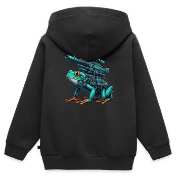 Grenouille Robot Mech Cyborg Future - Sweat Premium à capuche zippé enfant bio - noir - Dos - AI Model Kid Male (0cm)