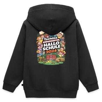 Tschüss Kindergarten Hallo Schule 2024 - Kinder Premium Organic Zip Hoodie - Schwarz - Hinten - AI Model Kid Male (0cm)