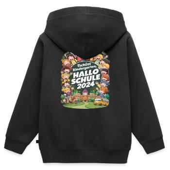Tschüss Kindergarten Hallo Schule 2024 - Kinder Premium Organic Zip Hoodie - Schwarz - Hinten - AI Model Kid Male (0cm)