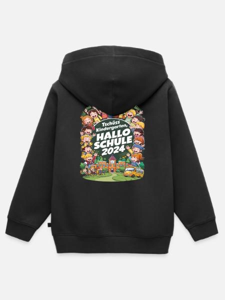 Goodbye Kindergarten Hello School 2024 - Kids Premium Organic Zip-up Hoodie - black