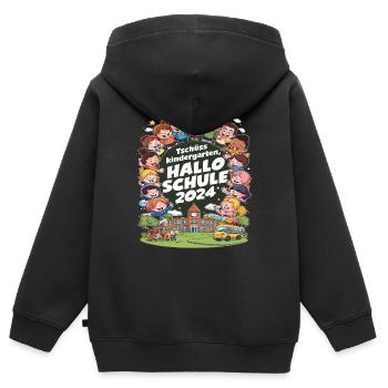 Tschüss Kindergarten Hallo Schule 2024 - Kinder Premium Organic Zip Hoodie - Schwarz - Hinten - AI Model Kid Male (0cm)