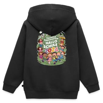 Tschüss Kindergarten Hallo Schule 2024 - Kinder Premium Organic Zip Hoodie - Schwarz - Hinten - AI Model Kid Male (0cm)