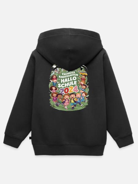 Goodbye Kindergarten Hello School 2024 - Kids Premium Organic Zip-up Hoodie - black