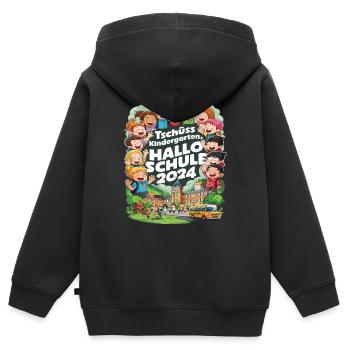 Tschüss Kindergarten Hallo Schule 2024 - Kinder Premium Organic Zip Hoodie - Schwarz - Hinten - AI Model Kid Male (0cm)