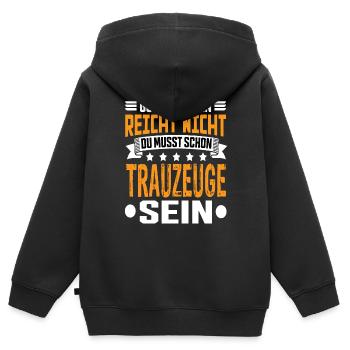 Trauzeuge - Kinder Premium Organic Zip Hoodie - Schwarz - Hinten - AI Model Kid Male (0cm)