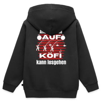 Ansitzangelnauf KöFi - Angler T-Shirt Angeln - Kinder Premium Organic Zip Hoodie - Schwarz - Hinten - AI Model Kid Male (0cm)