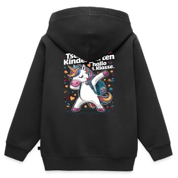 Tschüss Kindergarten Hallo 1.KLasse 2024 - Kinder Premium Organic Zip Hoodie - Schwarz - Hinten - AI Model Kid Male (0cm)