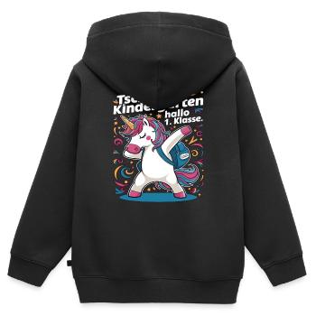 Tschüss Kindergarten Hallo 1.KLasse 2024 - Kinder Premium Organic Zip Hoodie - Schwarz - Hinten - AI Model Kid Male (0cm)